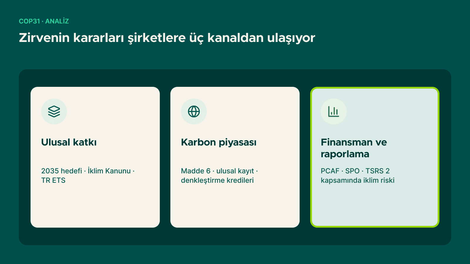 COP31 kararlarının şirketlere üç kanalı: ulusal katkı ve TR ETS, Madde 6 karbon piyasası, finansman ve raporlama